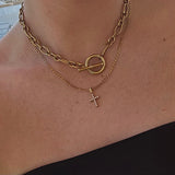 Pearl Cross Necklace | Gold